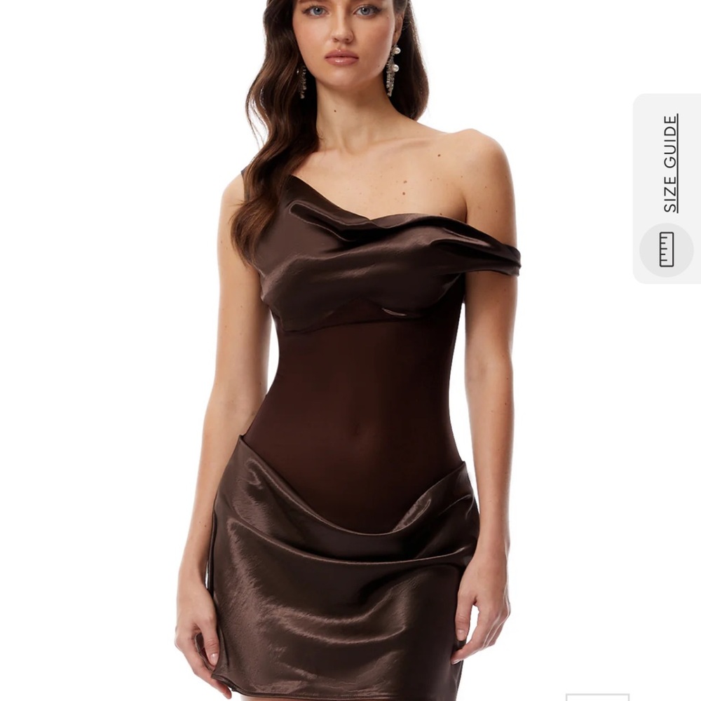 Elegant One-Shoulder Chocolate Brown Satin Dress